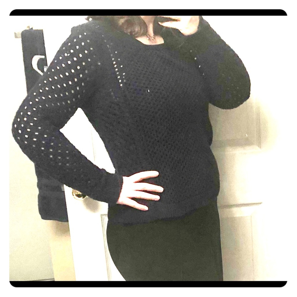 Anthropologie Navy Open-Knit Crewneck Sweater Size L